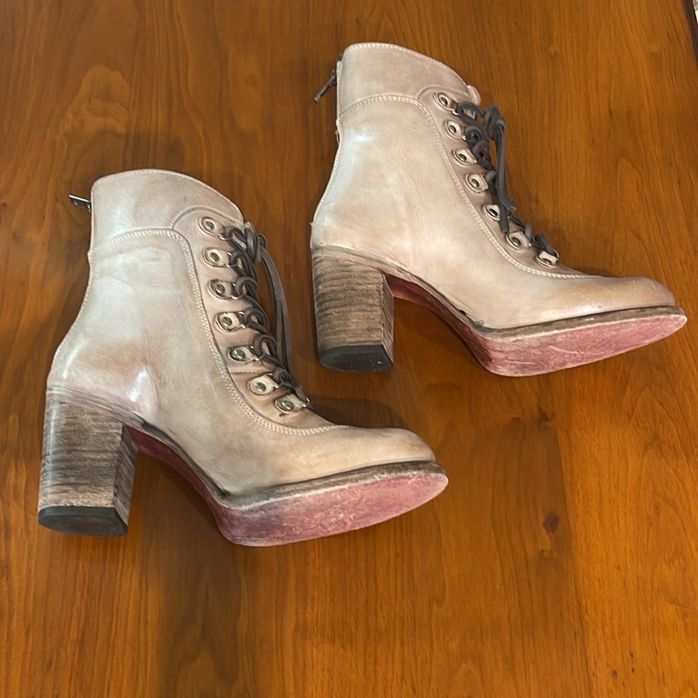 freebird Tan Lace-Up Block Heel Ankle Boots - Picture 5 of 8